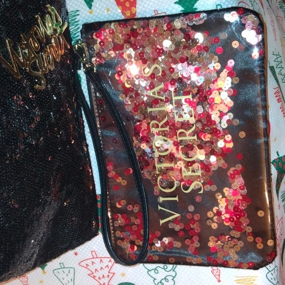 Victoria Secret black sequin tote bag+ Victoria Secret black sequin wristlet bag - Picture 7 of 17